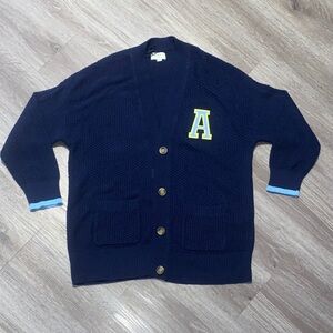 Aerie Dark Navy Blue Cardigan with Letter A Accent